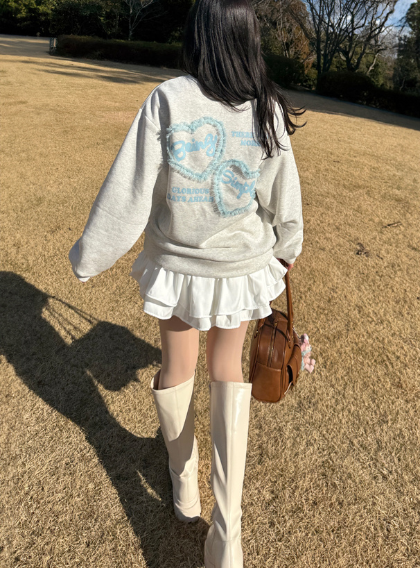 バックチュールハートロゴスウェットトップス
