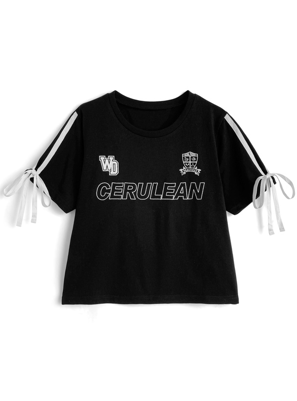 サイド配色ラインリボンロゴ刺繍Tシャツ