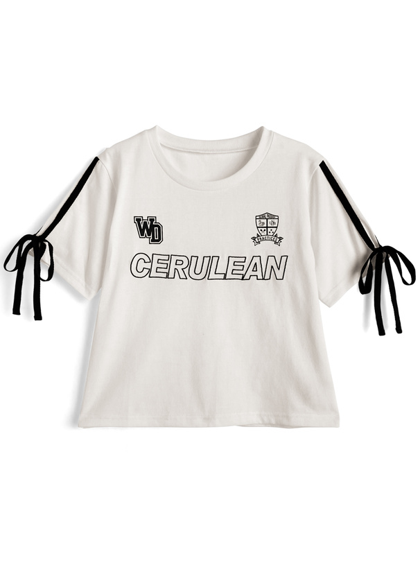 サイド配色ラインリボンロゴ刺繍Tシャツ