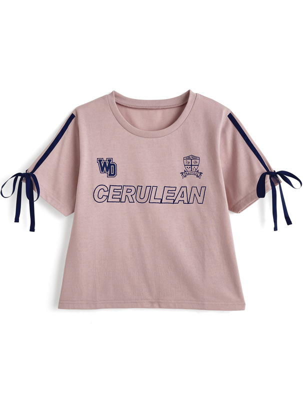 サイド配色ラインリボンロゴ刺繍Tシャツ