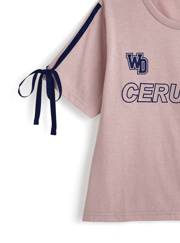 サイド配色ラインリボンロゴ刺繍Tシャツ