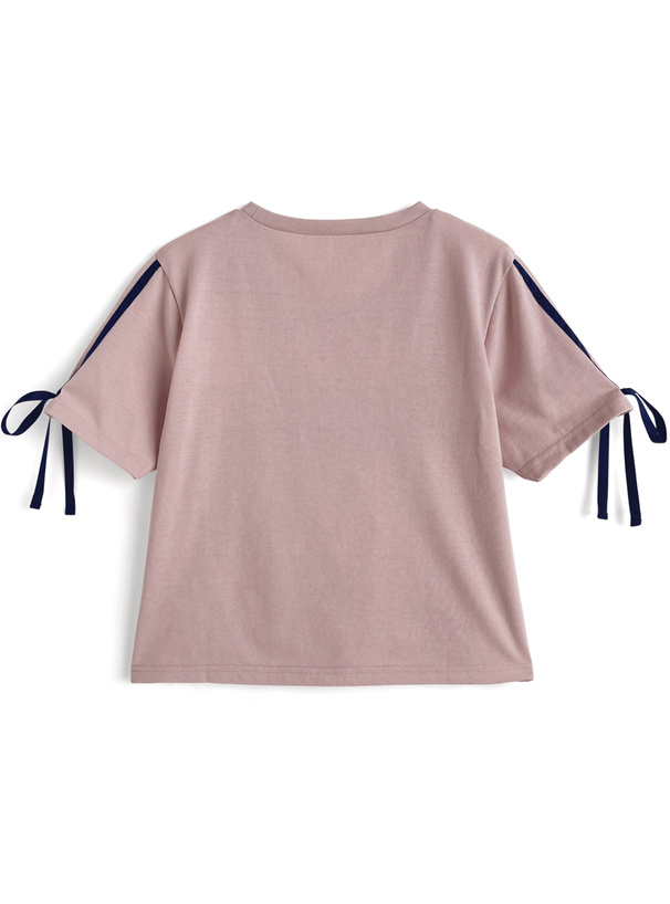 サイド配色ラインリボンロゴ刺繍Tシャツ