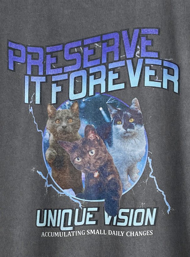 ピグメントキャットプリントロゴTシャツ