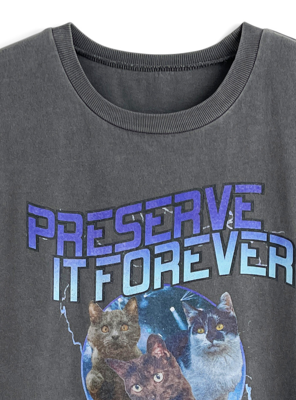 ピグメントキャットプリントロゴTシャツ