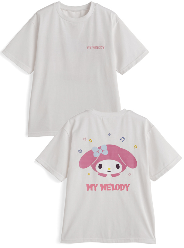 サンリオキャラクターズ　マイメロディロゴ刺繍バックプリントTシャツ