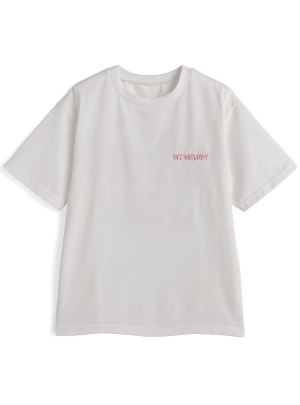 サンリオキャラクターズ　マイメロディロゴ刺繍バックプリントTシャツ