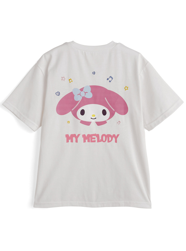 サンリオキャラクターズ　マイメロディロゴ刺繍バックプリントTシャツ