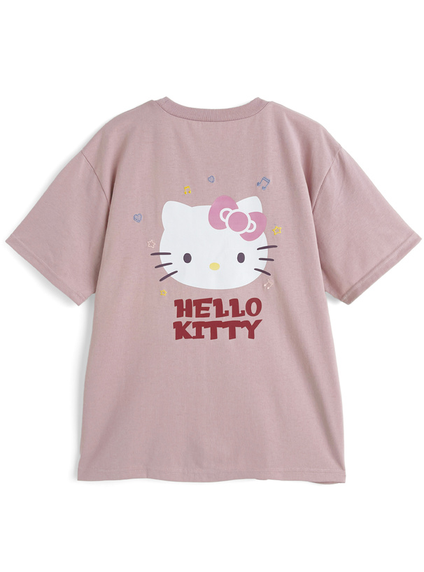 サンリオキャラクターズ　ハローキティロゴ刺繍バックプリントTシャツ