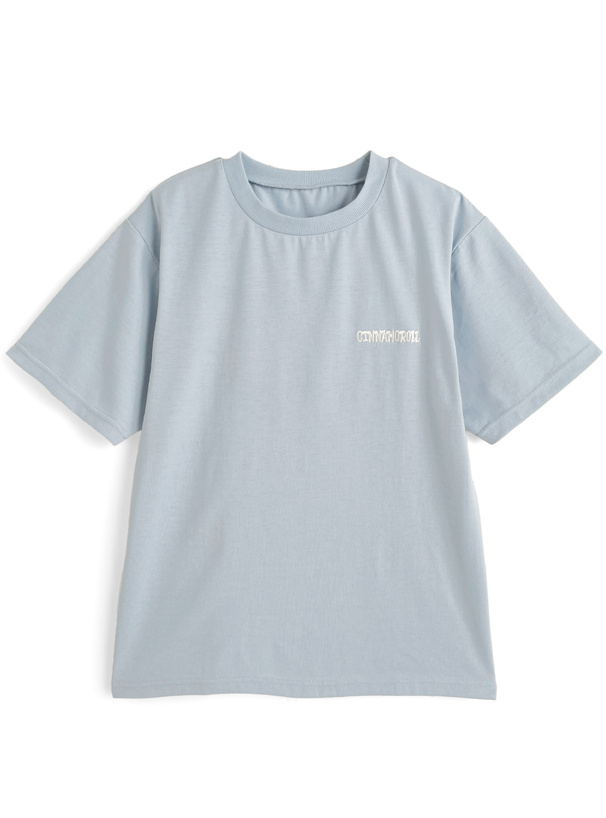 サンリオキャラクターズ　シナモロールロゴ刺繍バックプリントTシャツ