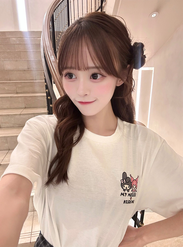 tシャツ 「マイメロディ＆クロミコラボ」オーガニックコットン刺繍ロゴTシャツ レディース マイメロディ＆クロミコラボ＞オーガニックコットン刺繍ロゴT