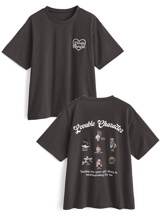 ロゴ刺繍バックドッグプリントTシャツ[sf1153]