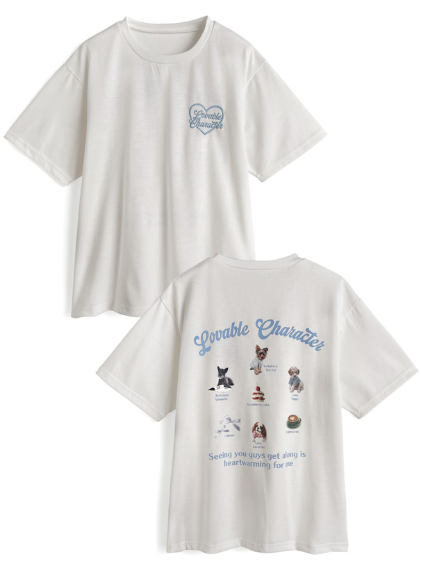 ロゴ刺繍バックドッグプリントTシャツ
