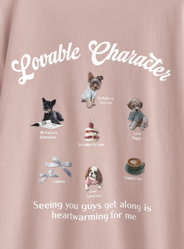 ロゴ刺繍バックドッグプリントTシャツ