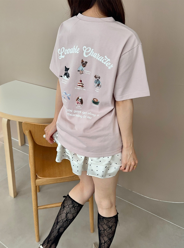 ロゴ刺繍バックドッグプリントTシャツ