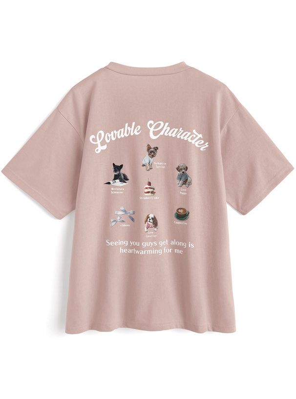 ロゴ刺繍バックドッグプリントTシャツ