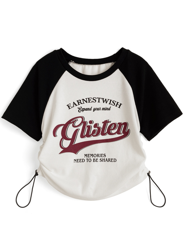 ロゴプリント配色ドロストラグランTシャツ