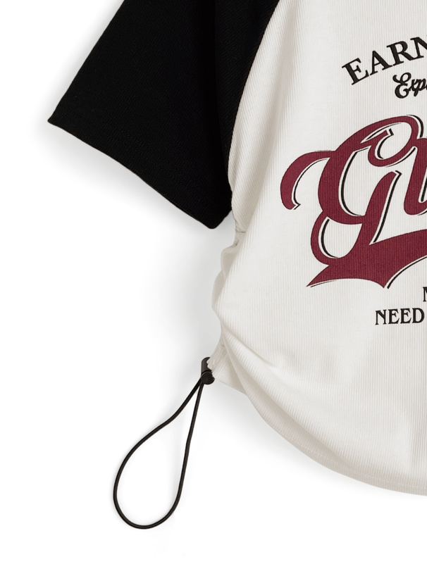 ロゴプリント配色ドロストラグランTシャツ