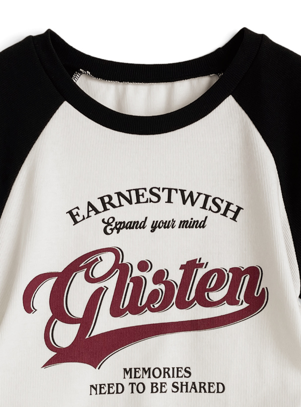 ロゴプリント配色ドロストラグランTシャツ