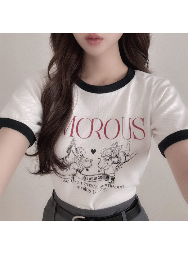 エンジェルプリントリンガTシャツ[sf1176] | レディース