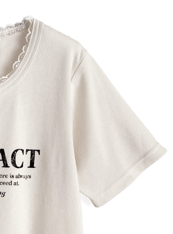 レースロゴプリントテレコリブトップス