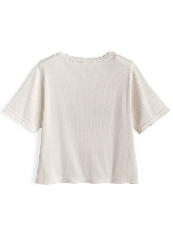 レースロゴプリントテレコリブトップス