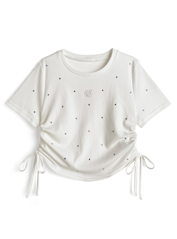 ラインストーンロゴ刺繍ドロストTシャツ