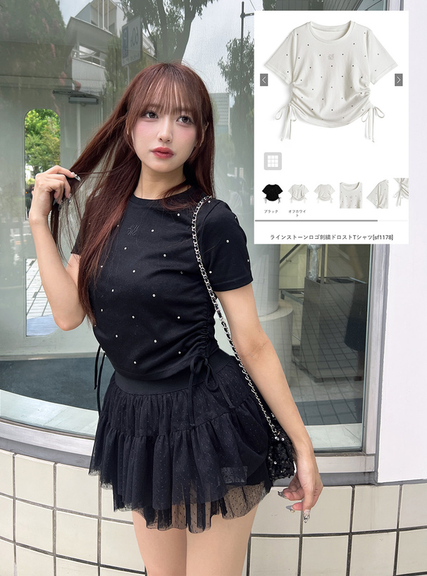 DOUBLE STANDARDラインストーン ロゴトレーナー　ブラック DOUBLE STANDARD CLOTHING トレーナー スウェット ライン