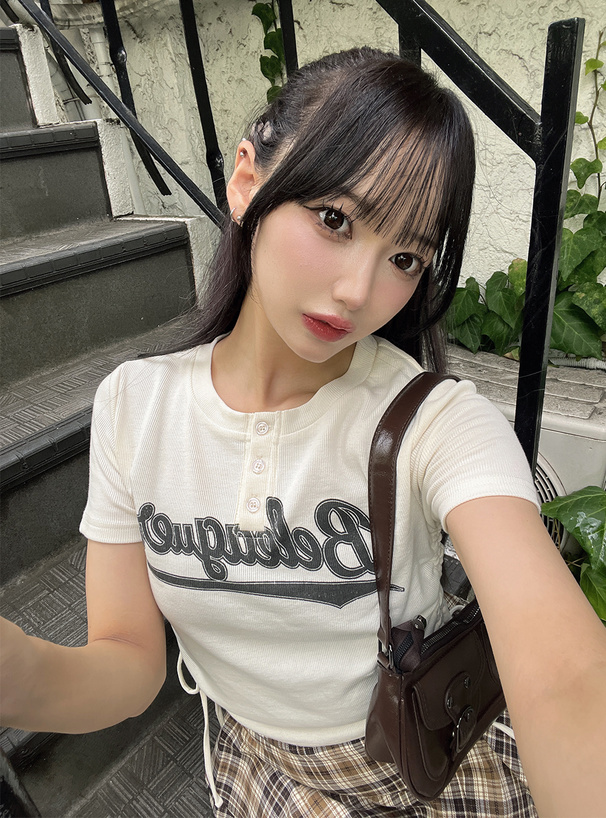 サイドドロストロゴプリントテレコトップス