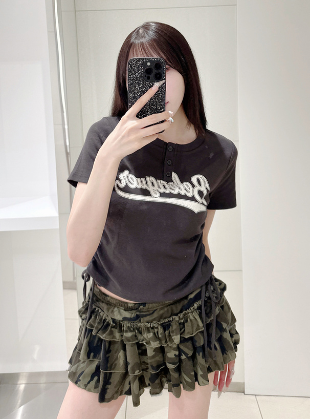 サイドドロストロゴプリントテレコトップス