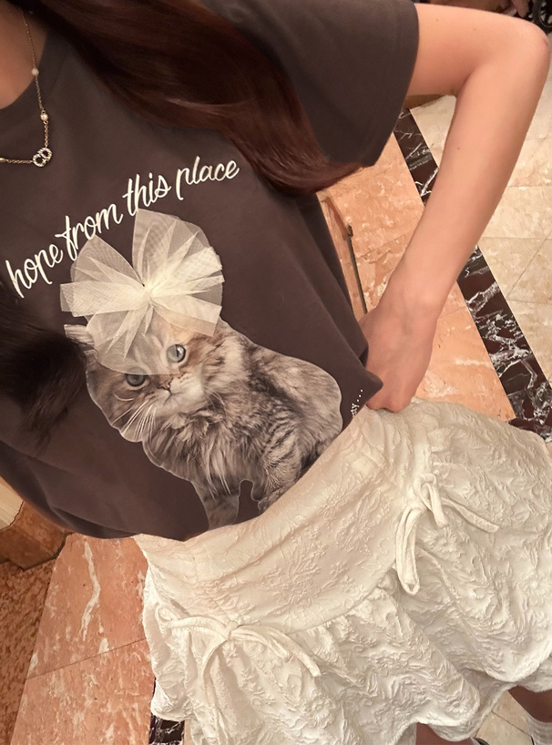 キャットチュールリボンTシャツ