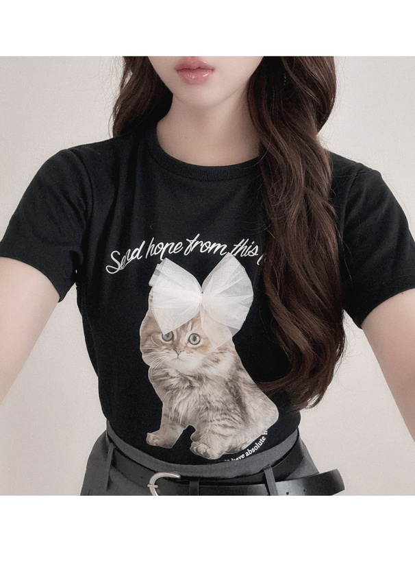 キャットチュールリボンTシャツ