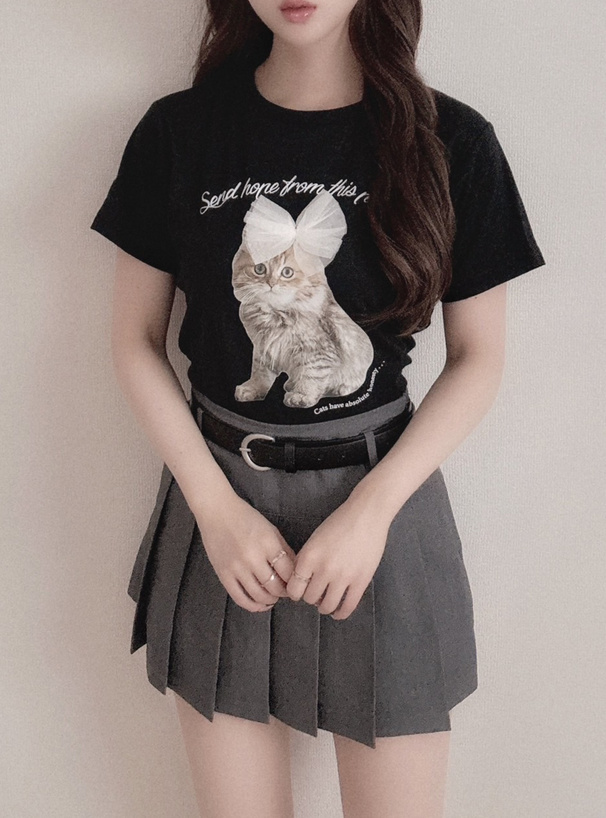 キャットチュールリボンTシャツ