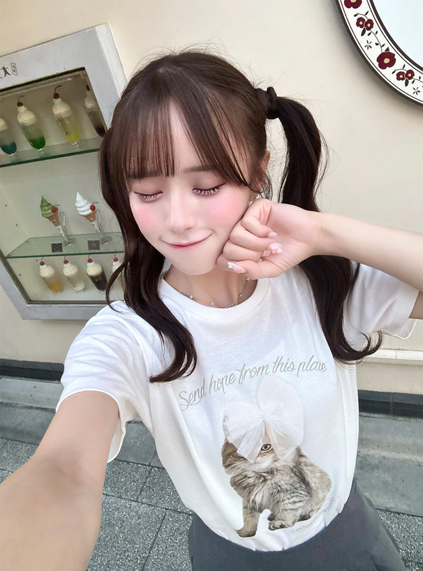 キャットチュールリボンTシャツ