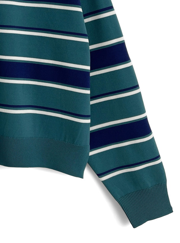 ボーダー柄テディベア刺繍ポロニットトップス