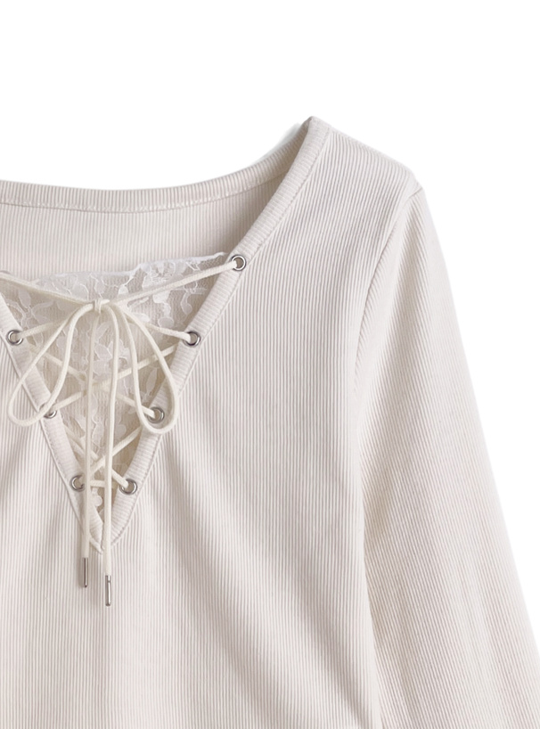 レースドッキングレースアップリブトップス