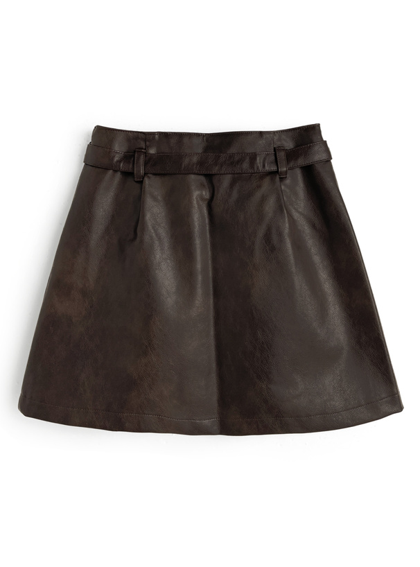 インパン裏地・ベルト付きレザータックミニスカート
