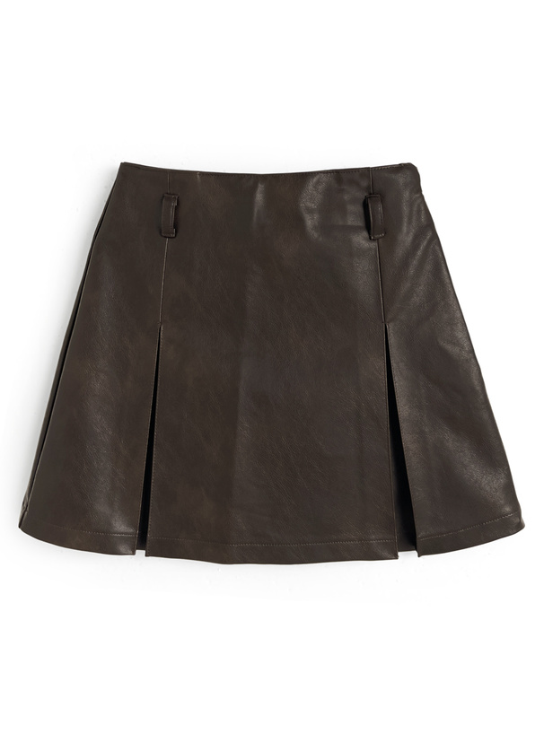 インパン裏地・ベルト付きレザータックミニスカート