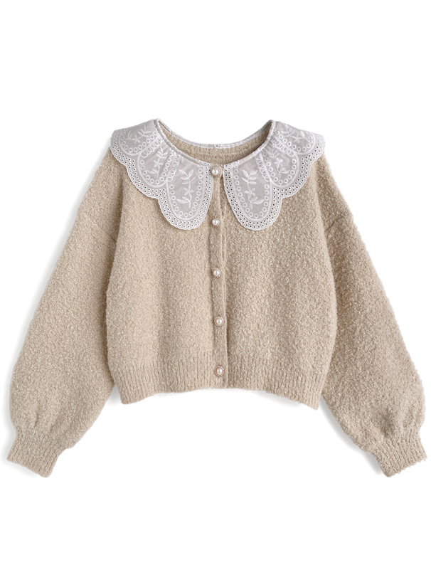 前後2Wayレース襟ブークレカーディガン[sf1212]