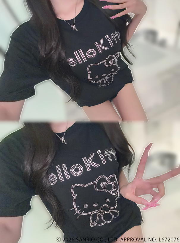 サンリオキャラクターズ　ハローキティラインストーンTシャツ