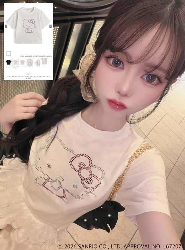 サンリオキャラクターズ　ハローキティラインストーンTシャツ