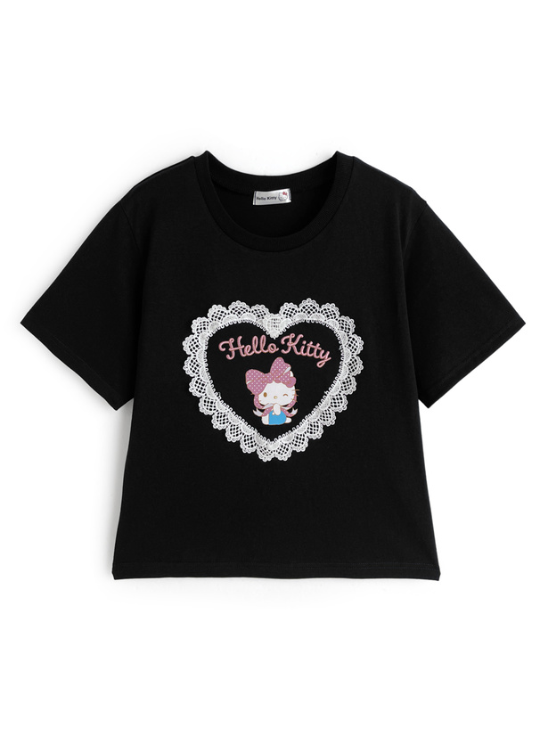 サンリオキャラクターズ　ハローキティレースロゴプリントTシャツ