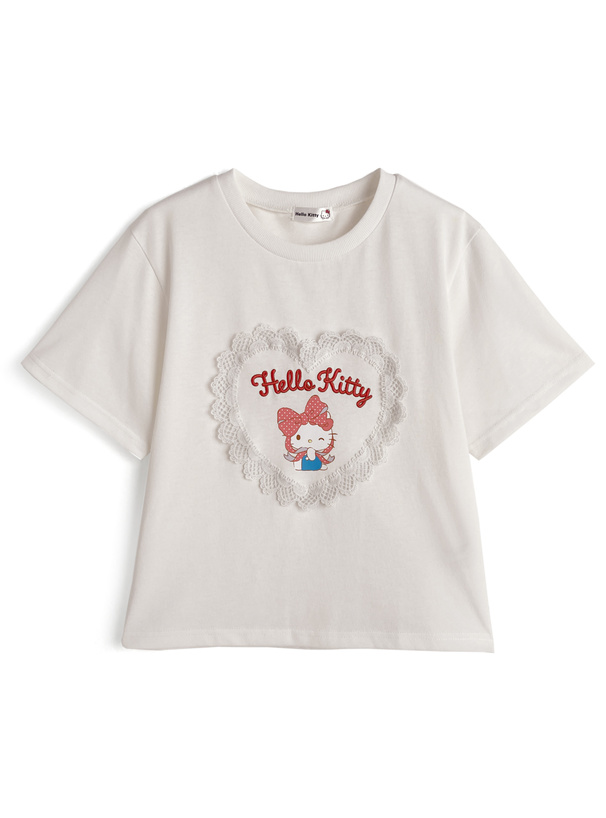 サンリオキャラクターズ　ハローキティレースロゴプリントTシャツ