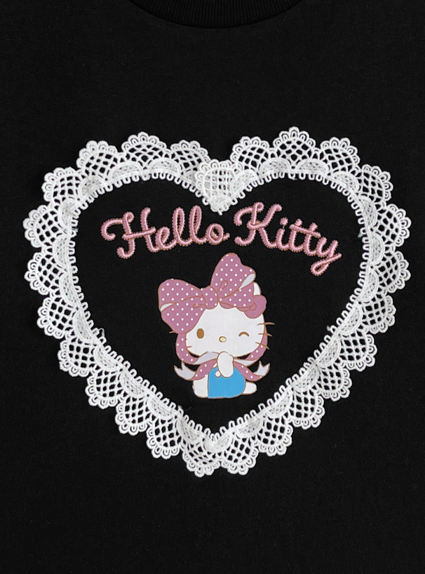 サンリオキャラクターズ　ハローキティレースロゴプリントTシャツ