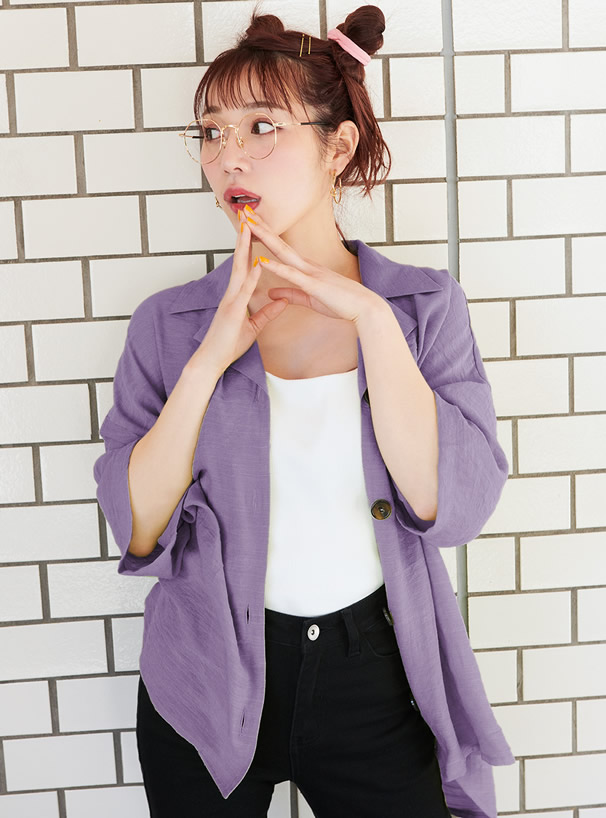 スラブ開襟シャツブラウス