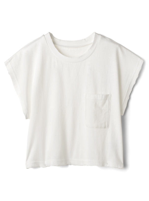 ポケット付きクラッシュショート丈Tシャツ
