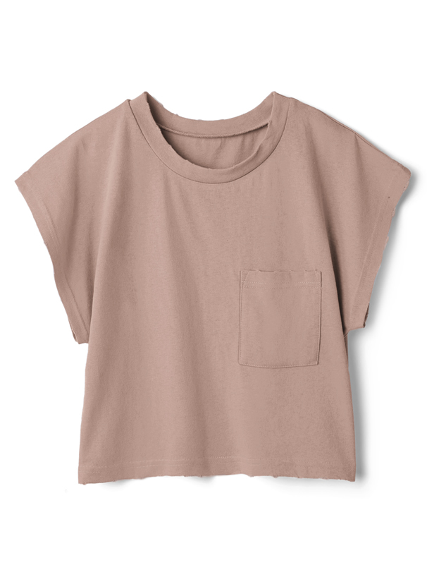 ポケット付きクラッシュショート丈Tシャツ