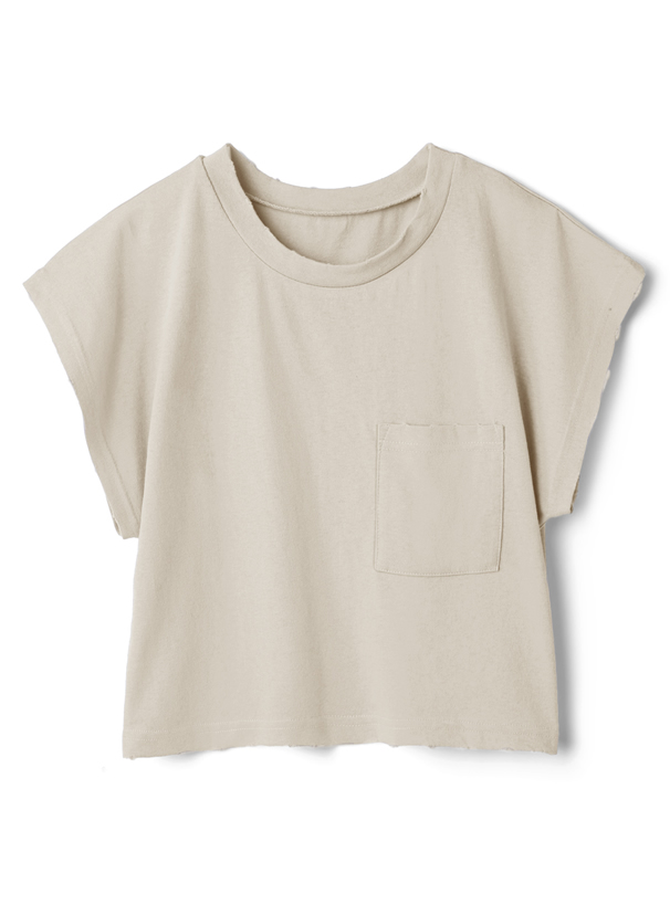ポケット付きクラッシュショート丈Tシャツ