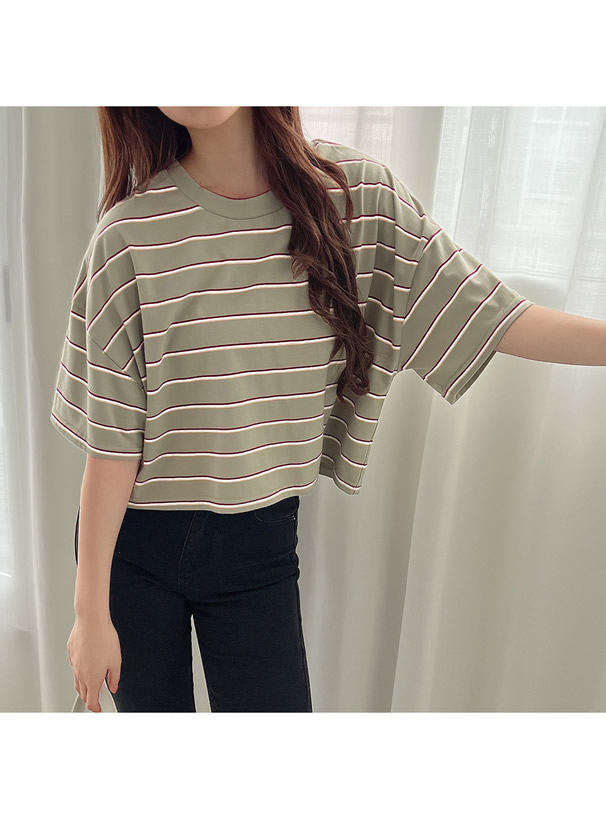 マルチボーダーショート丈Tシャツ