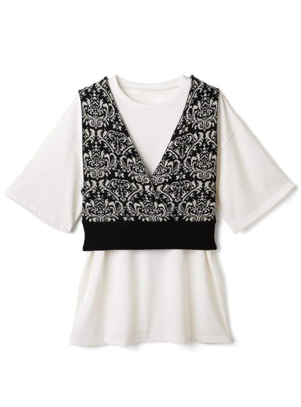 バックレースアップニットビスチェXTシャツセット