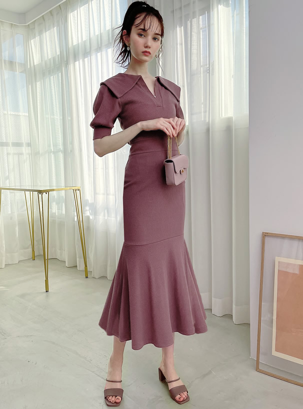 ビッグカラーマーメイドリブワンピース Sf734 レディースファッション通販のグレイル Grl 公式